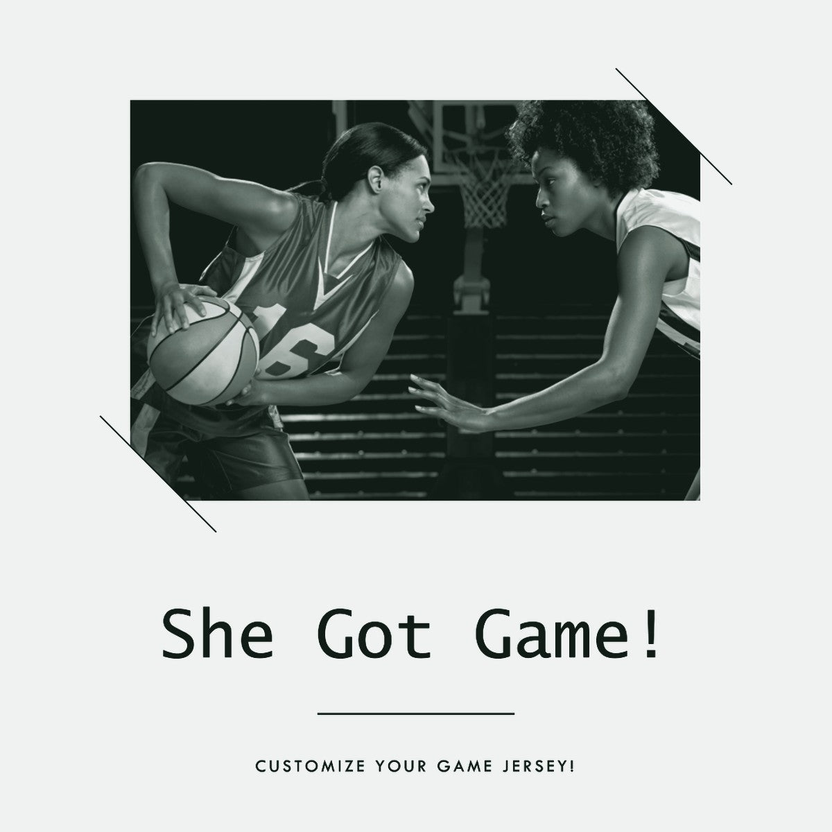 Two female basketball players in red and white uniforms playing basketball on a court, with one player holding a basketball and the other player reaching for it. ThreaderPros women's custom basketball jersey.