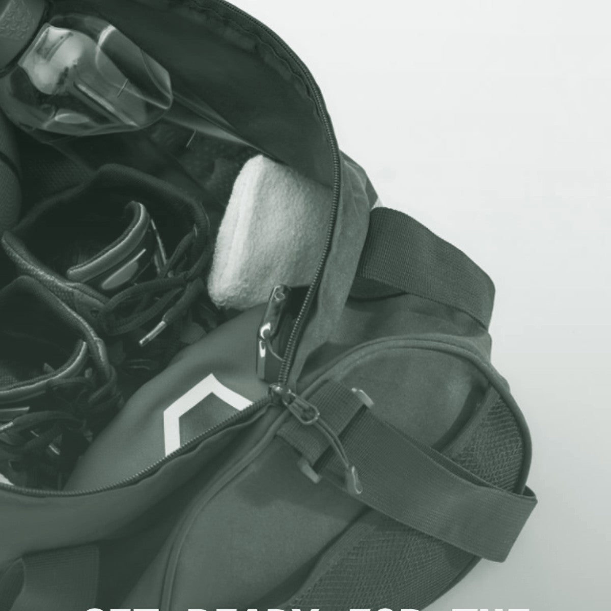 Navy blue team equipment bag packed with sports gear, ThreaderPros custom equipment bag