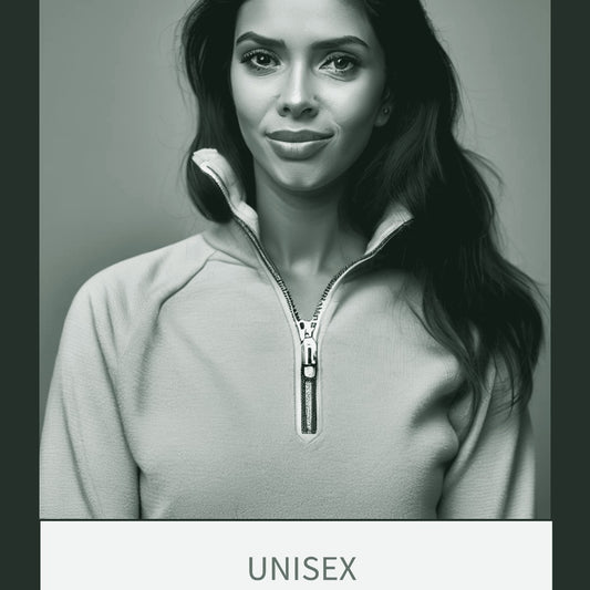Woman wearing a tan quarter-zip pullover, ThreaderPros custom quarter-zip pullover