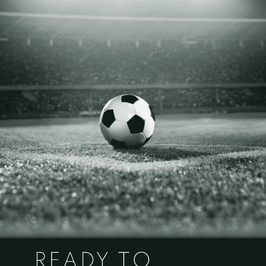Soccer ball on a floodlit stadium field at night, promoting ThreaderPros custom soccer uniform sets