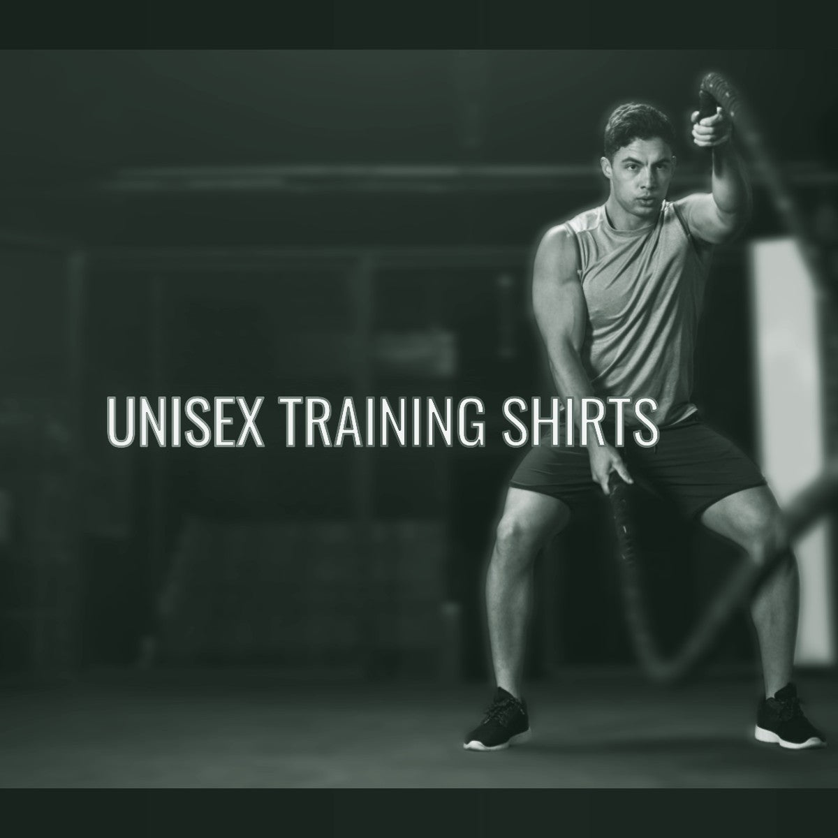 Man doing battle rope exercises in a gray training shirt, ThreaderPros custom training shirt